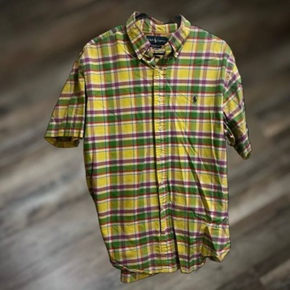 Ralph Lauren Polo Short Sleeve, Button Up XL Plaid, Cotton, Dress Shirt